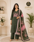 Kurta set with dupatta (Olive Green Floral Kurta Set with Dupatta)