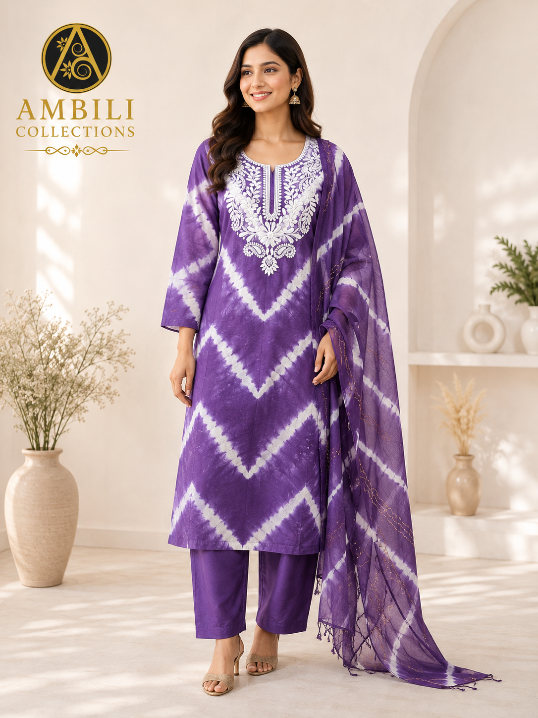 Kurta set with Dupatta set(Purple Tie-Dye Kurta Set with Dupatta)