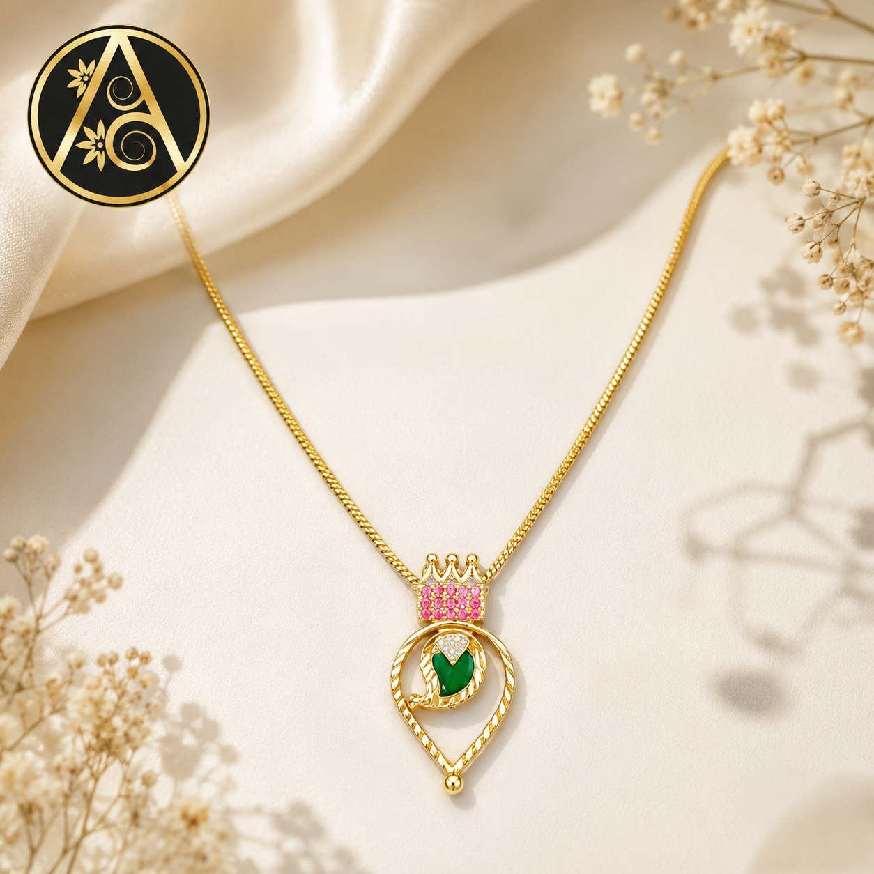 Premium Plated Necklace (Premium Plated Green Stone Pendant Necklace)