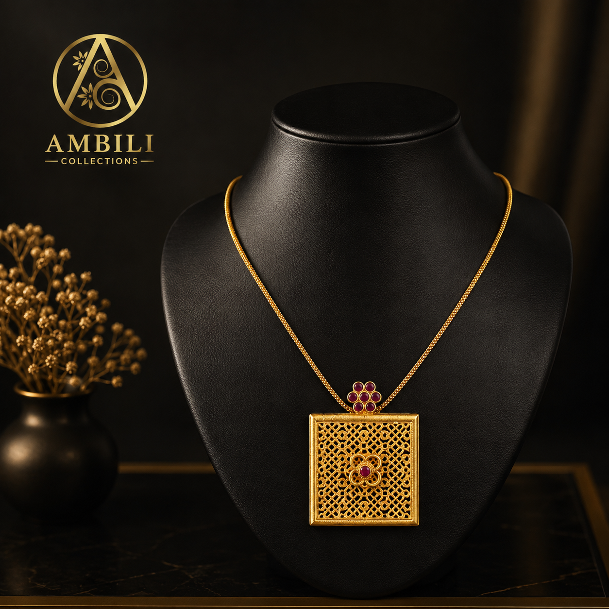 Premium Plated Necklace (Premium Plated Square Pendant Necklace)
