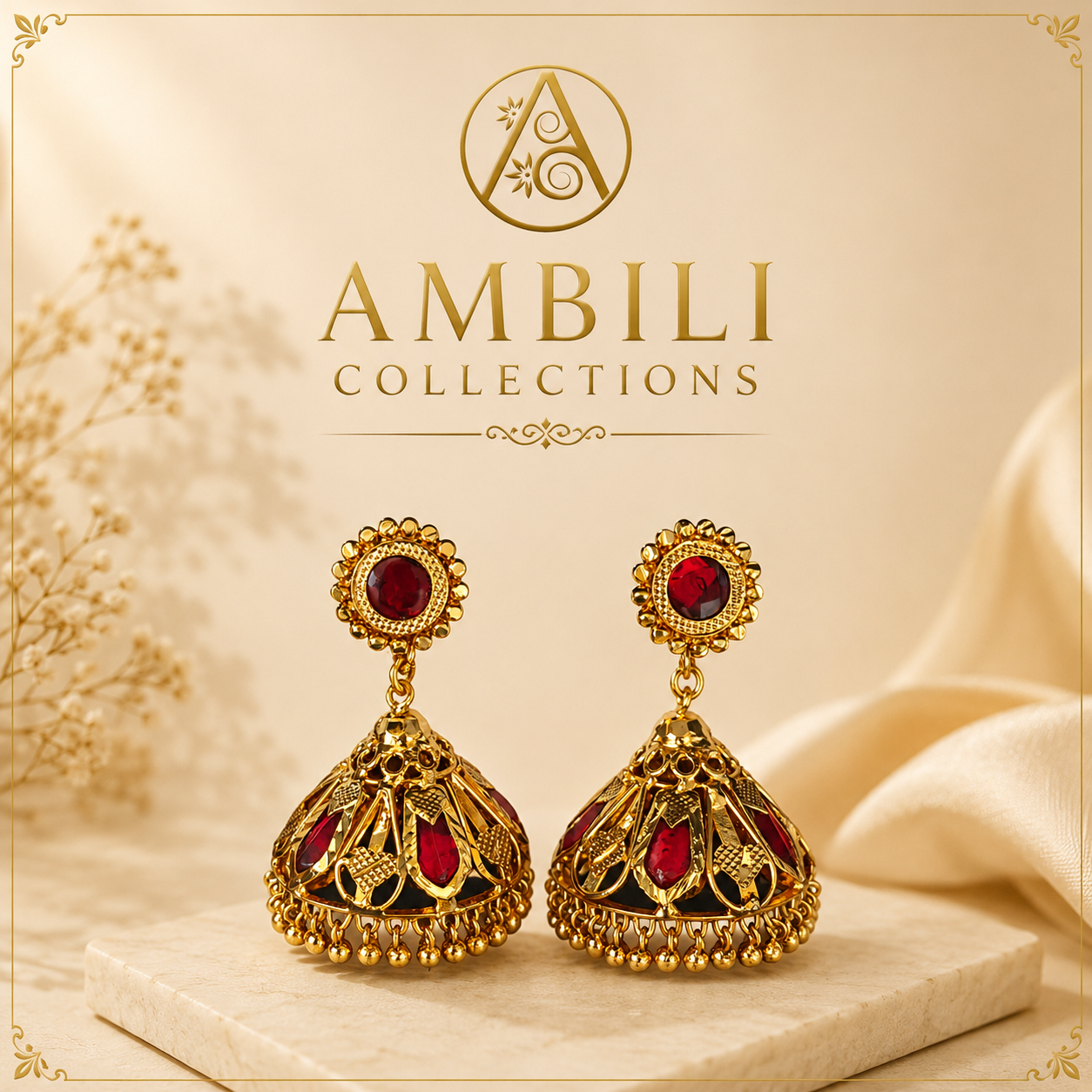 Premium Plated Earring(Premium Plated Ruby Red Stone Jhumka Earrings)