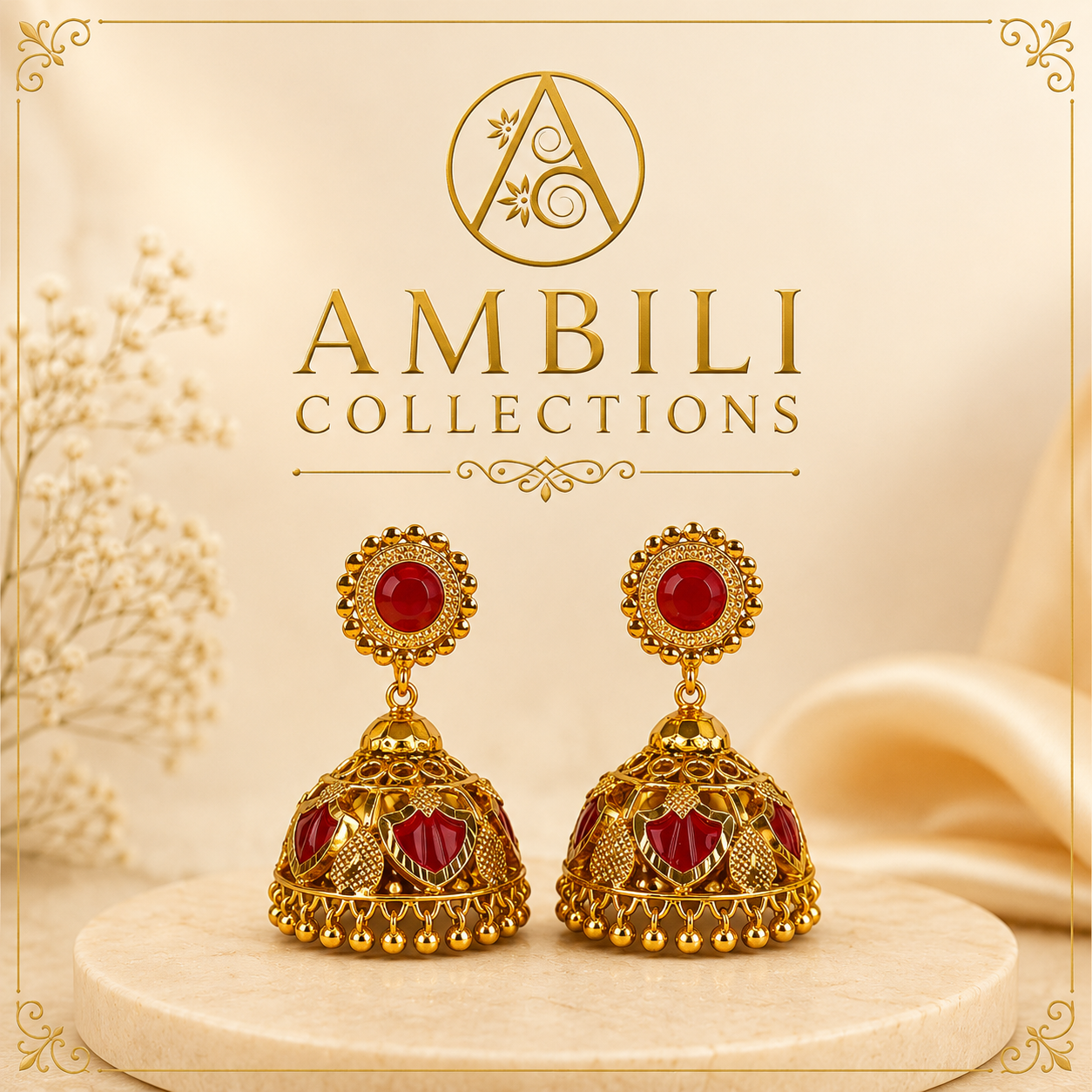 Premium Plated Jhumka (Premium Plated Ruby Red Jhumka Earrings)