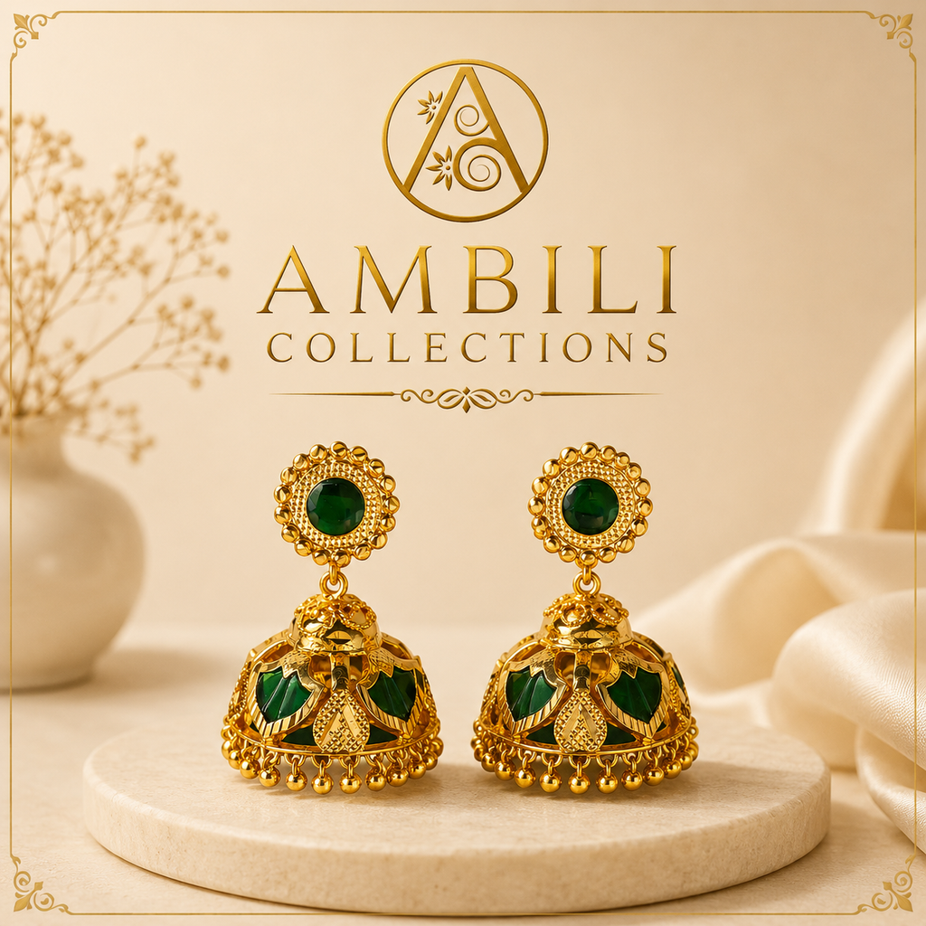 Premium Plated Jhumka (Premium Plated Emerald Green Jhumka Earrings)