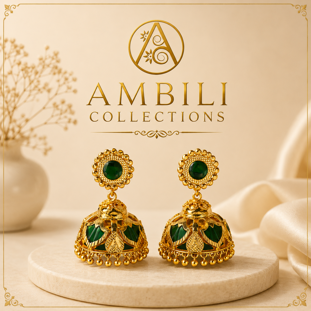 Premium Plated Jhumka (Premium Plated Emerald Green Jhumka Earrings)