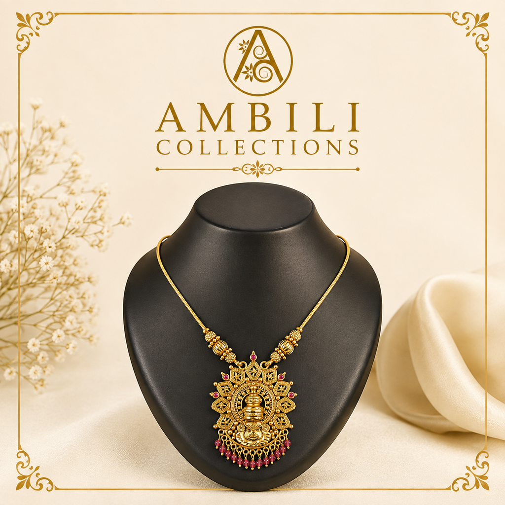 Premium Plated Jewelery(Premium Gold-Toned Traditional Temple Pendant Necklace)