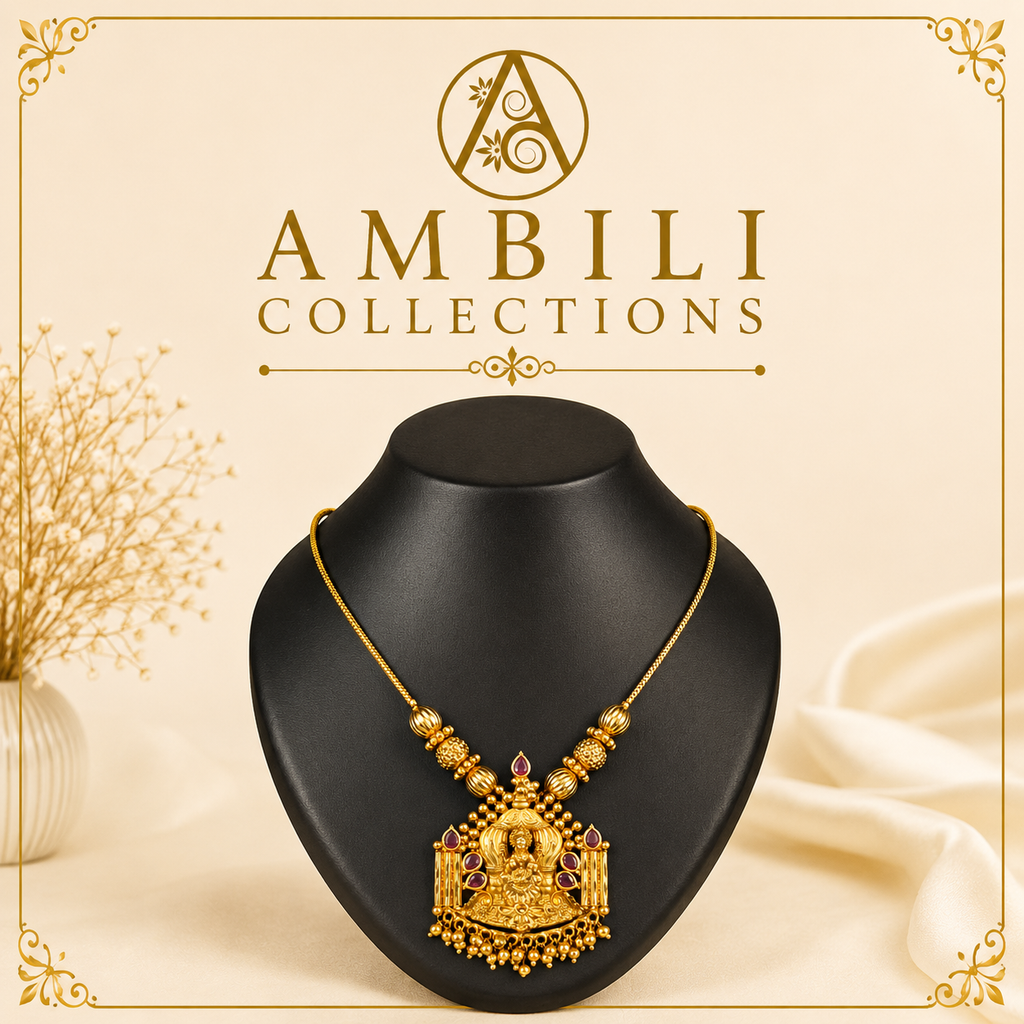 Premium Plated Jewelry(Premium Gold-Toned Lakshmi Temple Pendant Necklace)