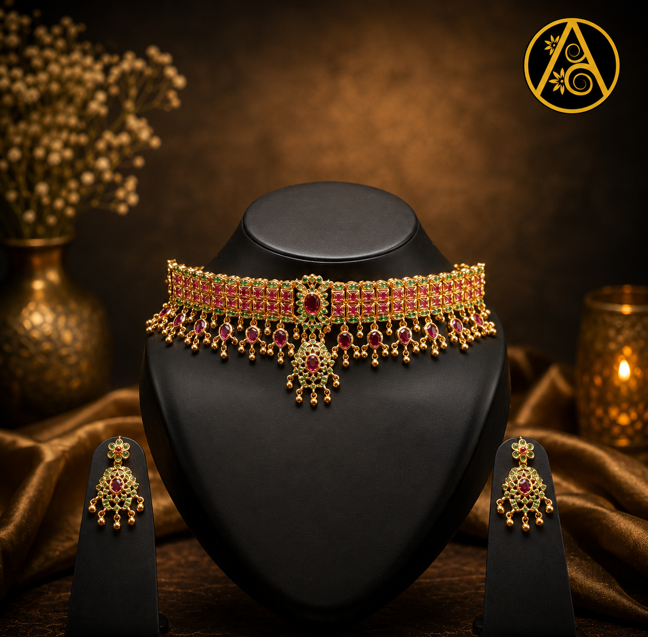 Imitation Jewelry-Royal Ruby & Emerald Bridal Choker Set – Premium Imitation Jewelry