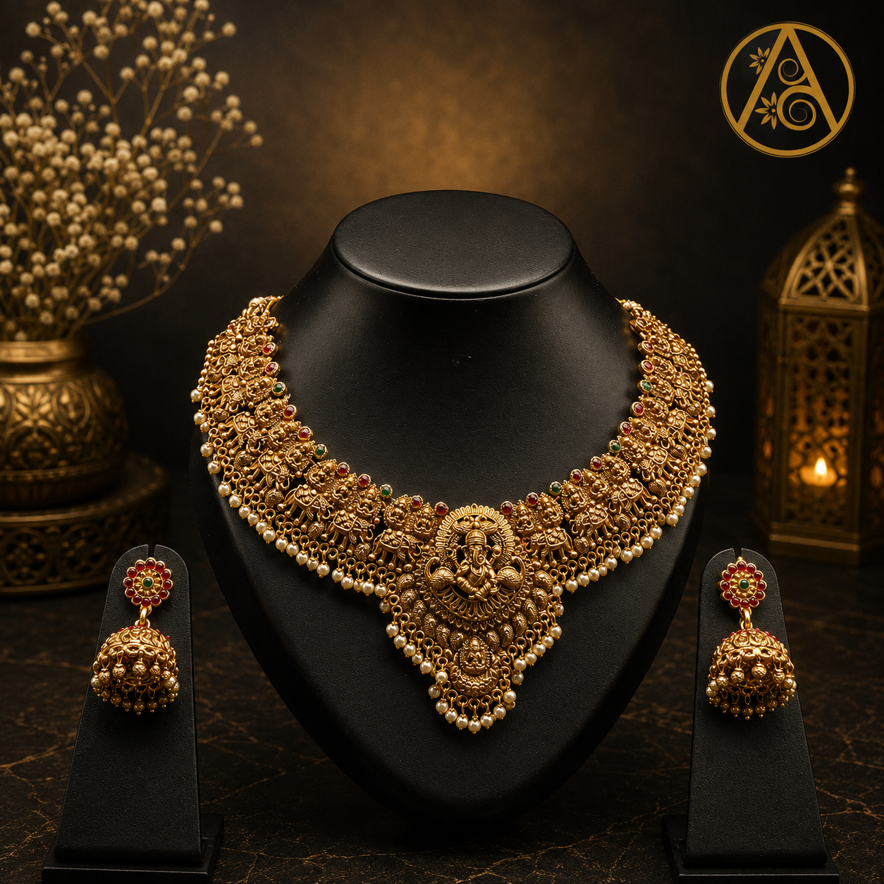 Imitation Jewelry -Temple Lakshmi Bridal Necklace Set