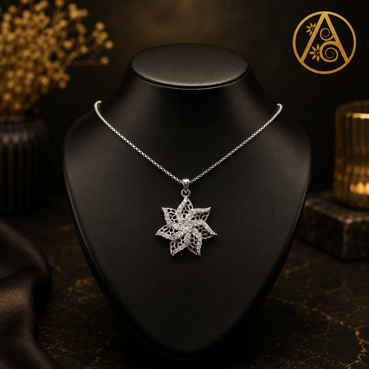 Imitation Jewelry(Elegant Crystal Floral Pendant Necklace)