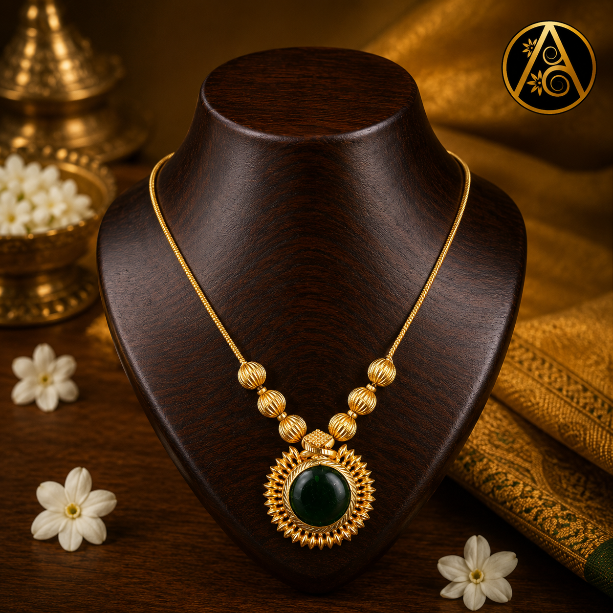 Premium Plated jewelry(Premium Plated Emerald Palakka Pendant Necklace)