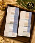 Kerala Set Mundu (Kerala Traditional Kasavu Set Mundu with Blue Stripe Border)