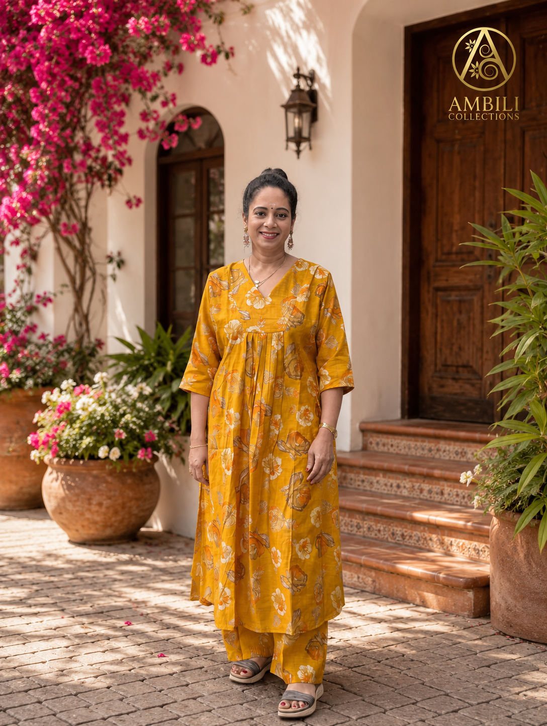 Kurta/Kurti set (Mustard Yellow Floral Printed Co-ord Kurti Set)