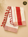 kerala Kasavu Saree(Kerala Kasavu Saree with Tassels and red border)
