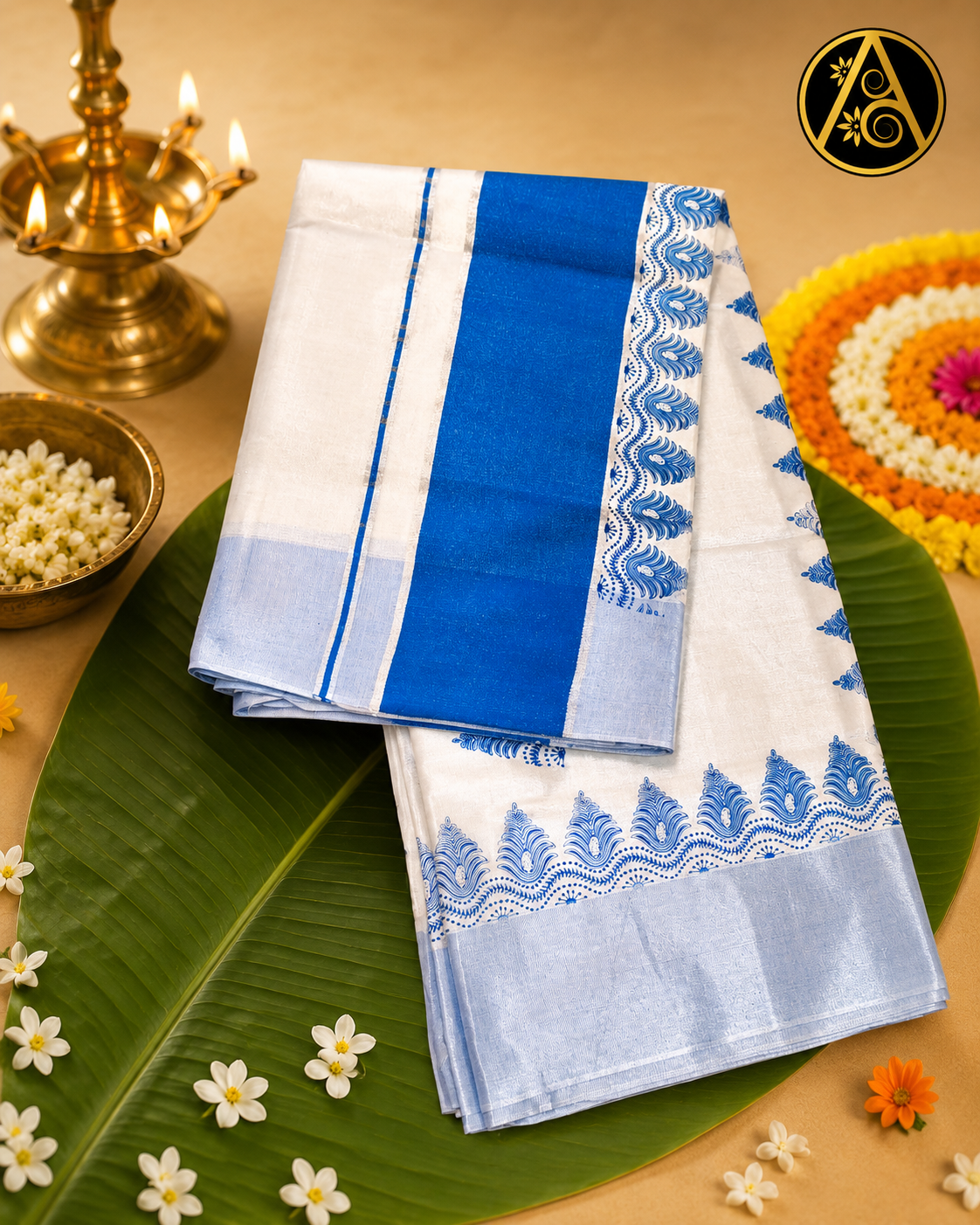 Kerala Kasavu saree(Azure Waves Kerala Kasavu Saree)