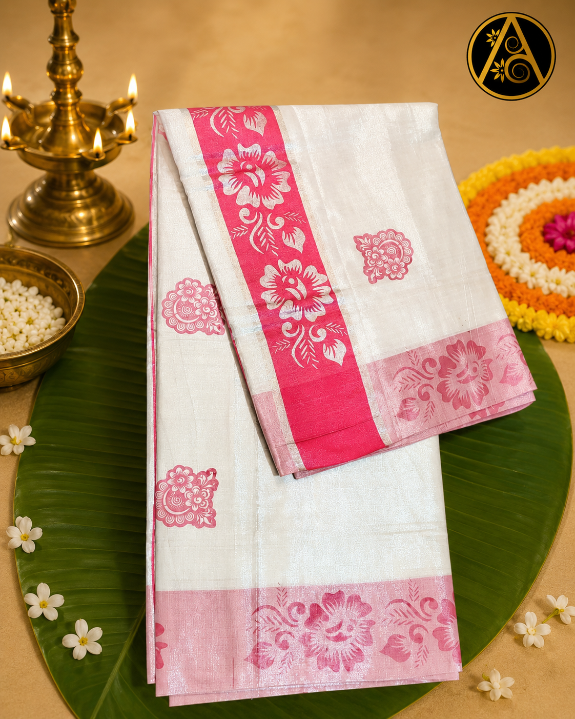 Kerala Kasavu saree (Rosé Bloom Kerala Kasavu Saree)