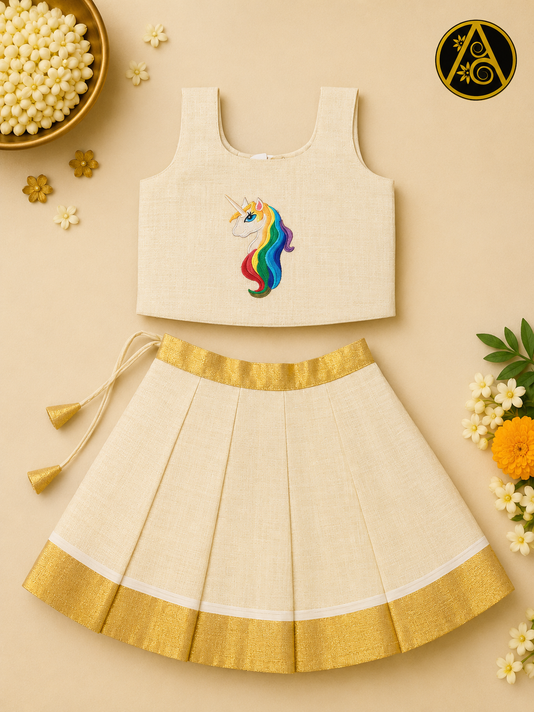 Kids Pattu Pavavdai (Premium Kerala Kasavu Pattu Pavadai Set)