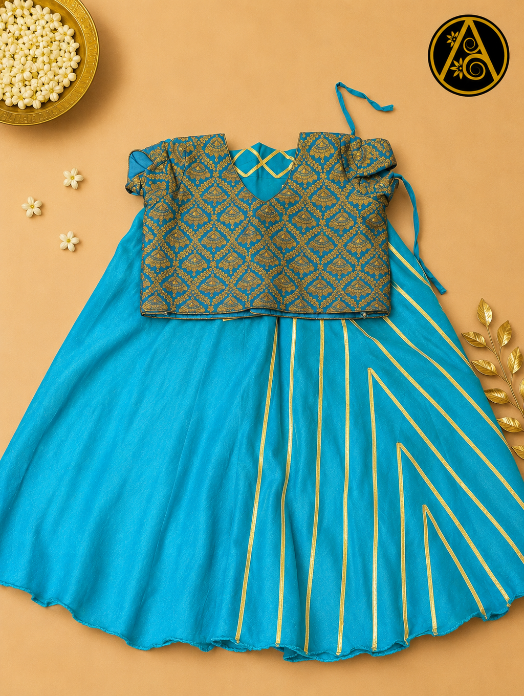 Kids Pattu pavadai(Blue Umbrella skirt and top)
