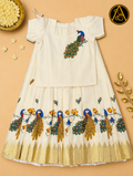 Kids Pattu Pavadai (Premium Kerala Kasavu Pattu Pavadai Set for Girls – Peacock Heritage Collection)