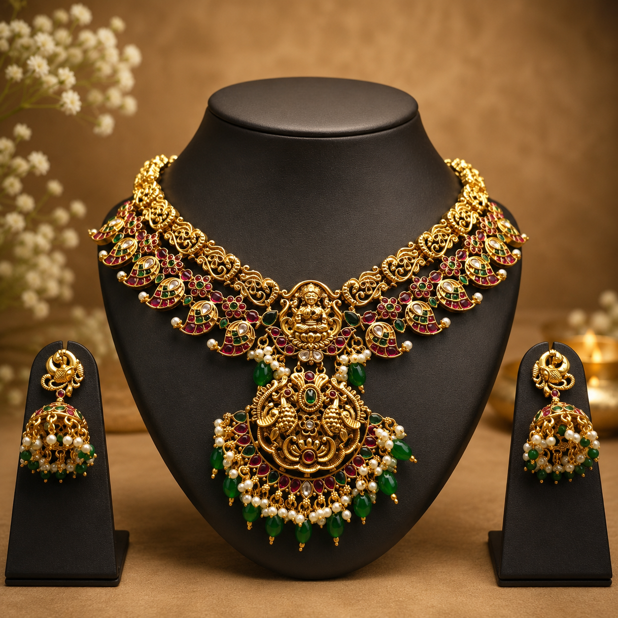 Imitation Jewelry -Temple Lakshmi Bridal Necklace Set – Premium Imitation Jewelry