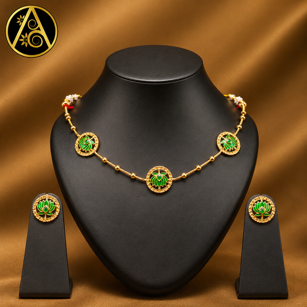 Imitation Jewelry (Lotus Motif Necklace Set with Stud Earrings)