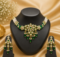 Imitation Jewelry(Premium Emerald Green Kundan Choker Necklace Set with Designer Earrings)