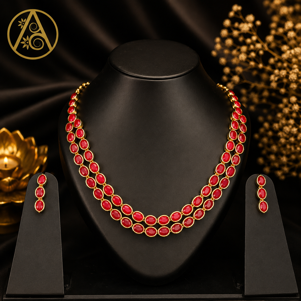 Premium Plated Jewelry(Premium Plated Red Stone Necklace Set)
