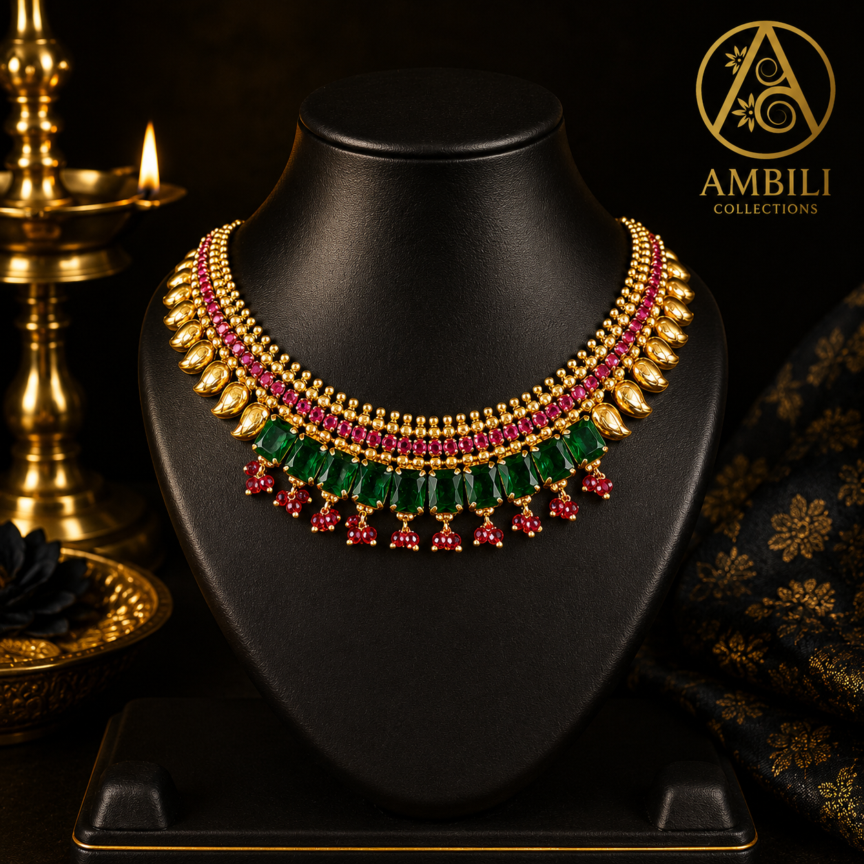 Premium Plated Jewelry (Premium Plated Emerald & Ruby Statement Necklace – Royal Heritage Collection)