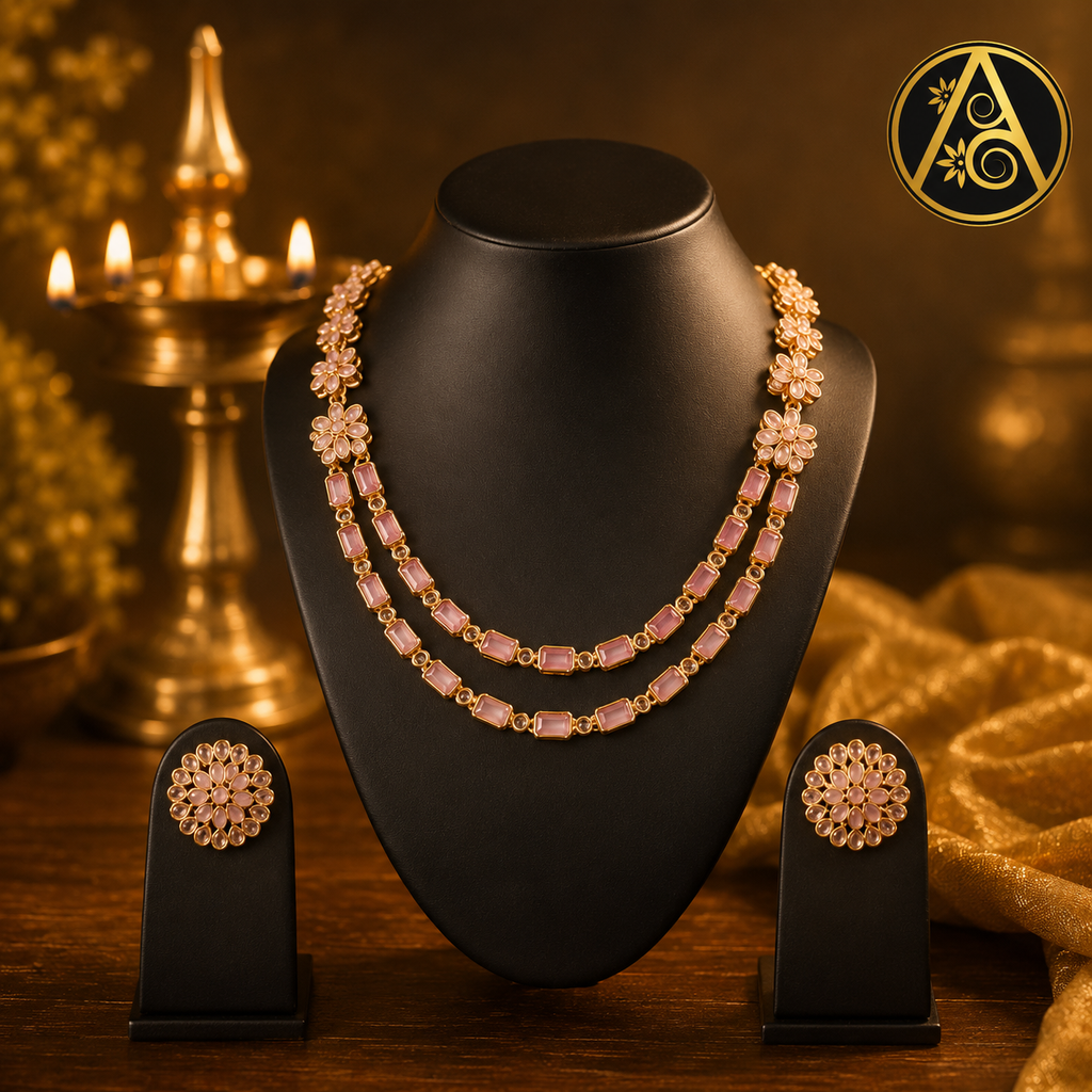 Imitation Jewelry(Pink Floral Necklace Set)