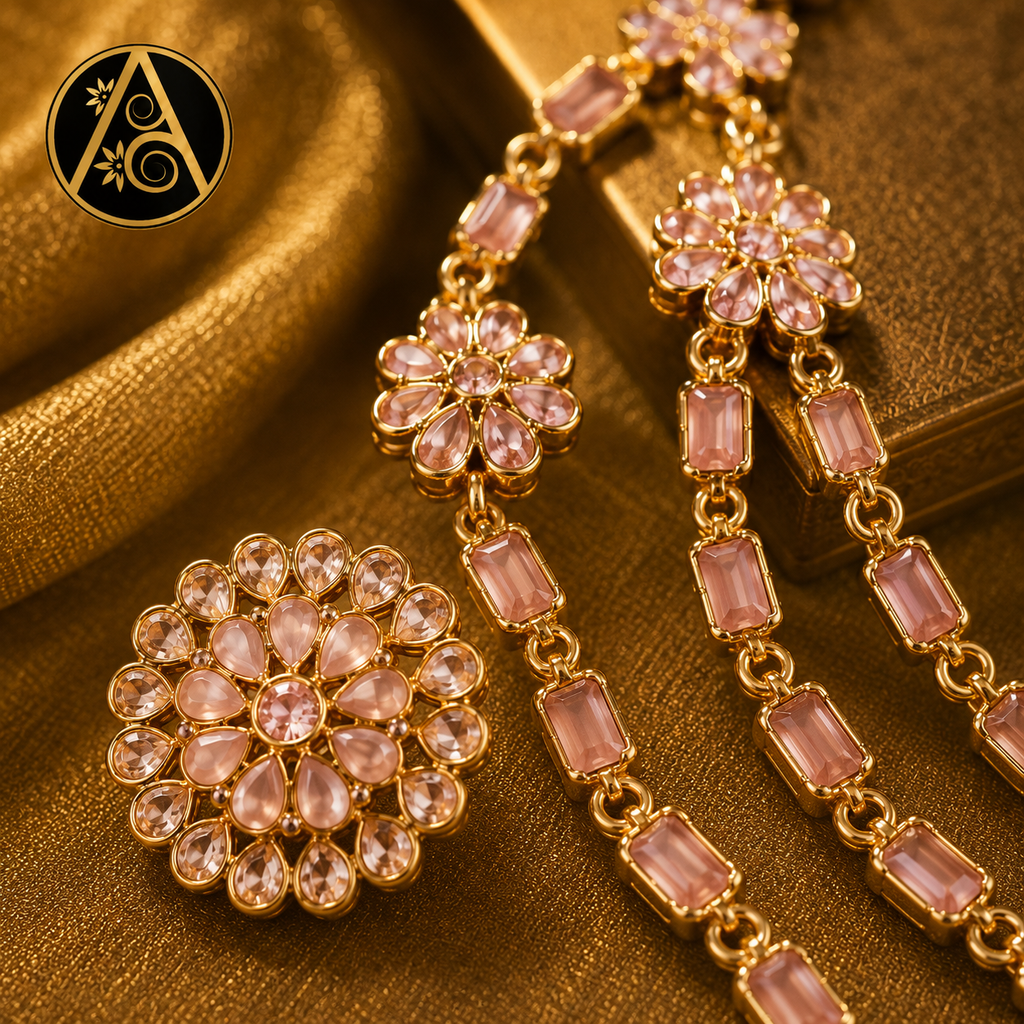 Imitation Jewelry(Pink Floral Necklace Set)