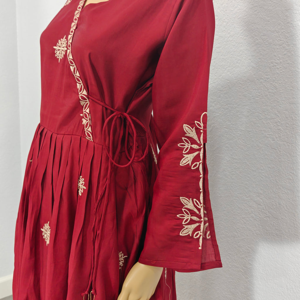 Kurta set with Dupatta(Maroon Embroidered Kurta Set with Dupatta)