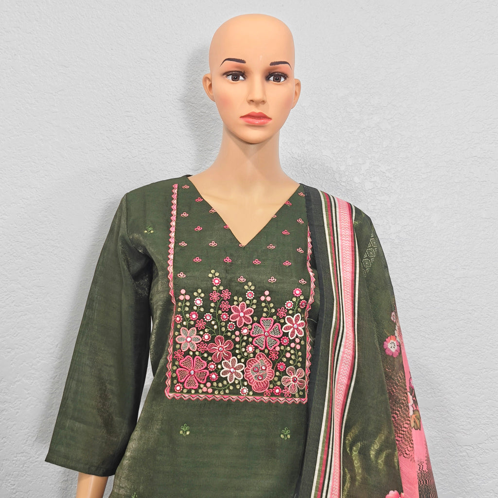 Kurta set with dupatta (Olive Green Floral Kurta Set with Dupatta)