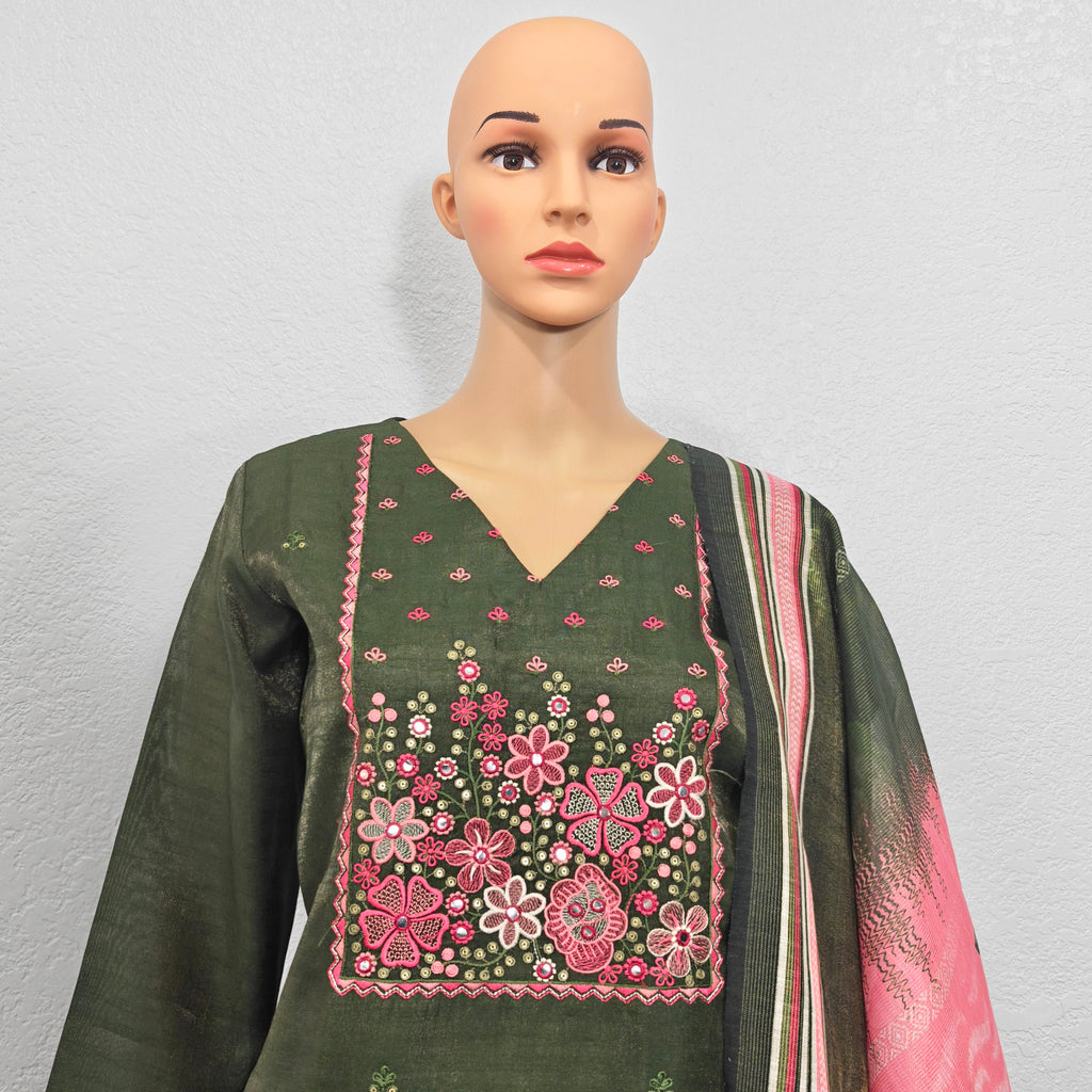 Kurta set with dupatta (Olive Green Floral Kurta Set with Dupatta)