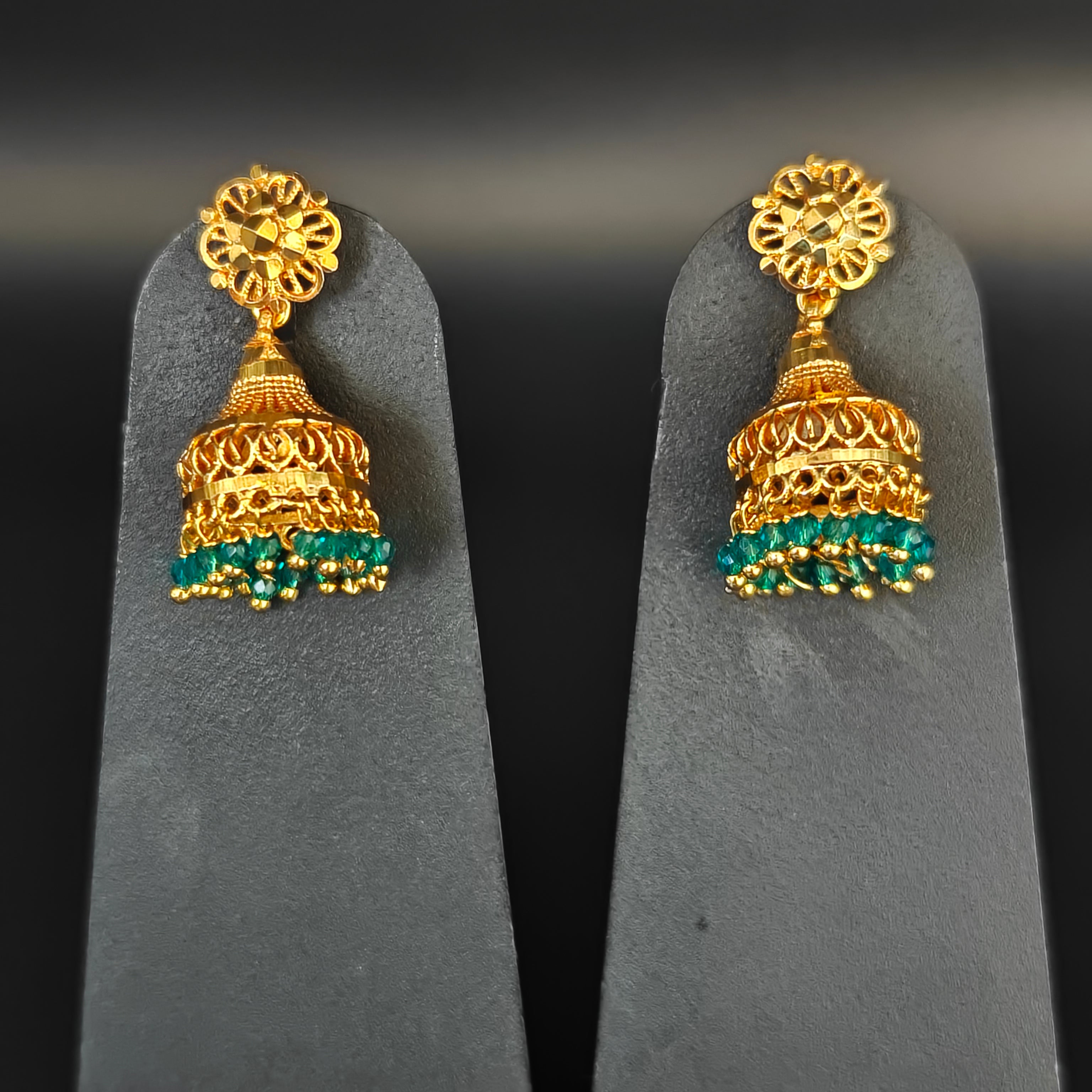 Premium Plated Earring (Premium Plated Green Beaded Jhumka Earrings)