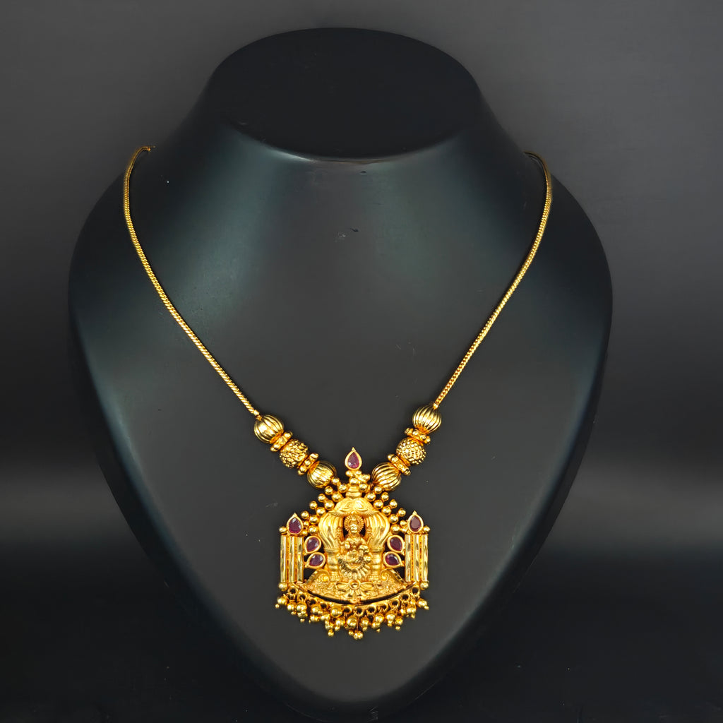 Premium Plated Jewelry(Premium Gold-Toned Lakshmi Temple Pendant Necklace)