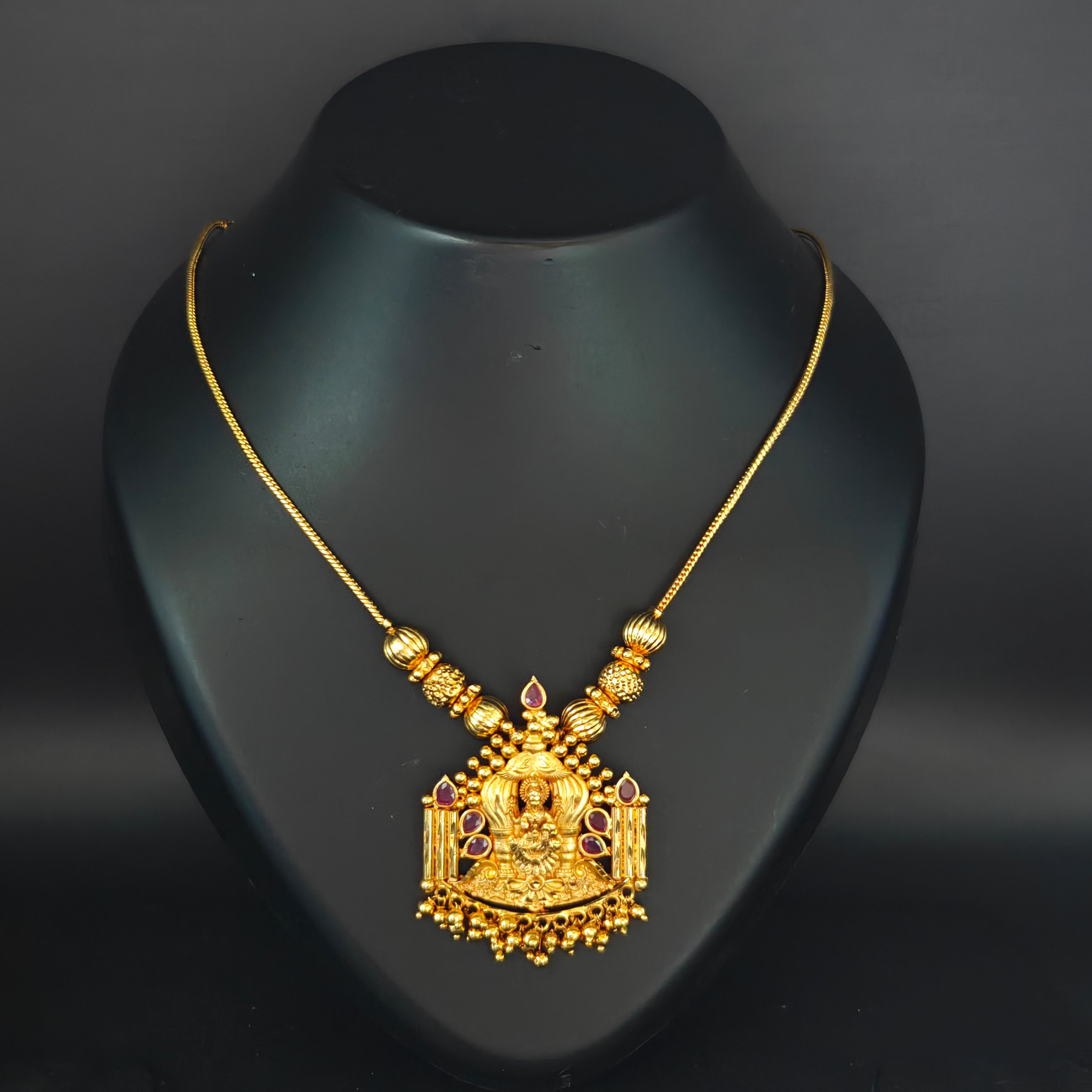 Premium Plated Jewelry(Premium Gold-Toned Lakshmi Temple Pendant Necklace)