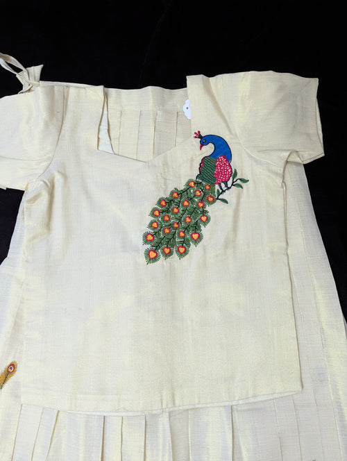 Kids Pattu Pavadai (Premium Kerala Kasavu Pattu Pavadai Set for Girls – Peacock Heritage Collection)