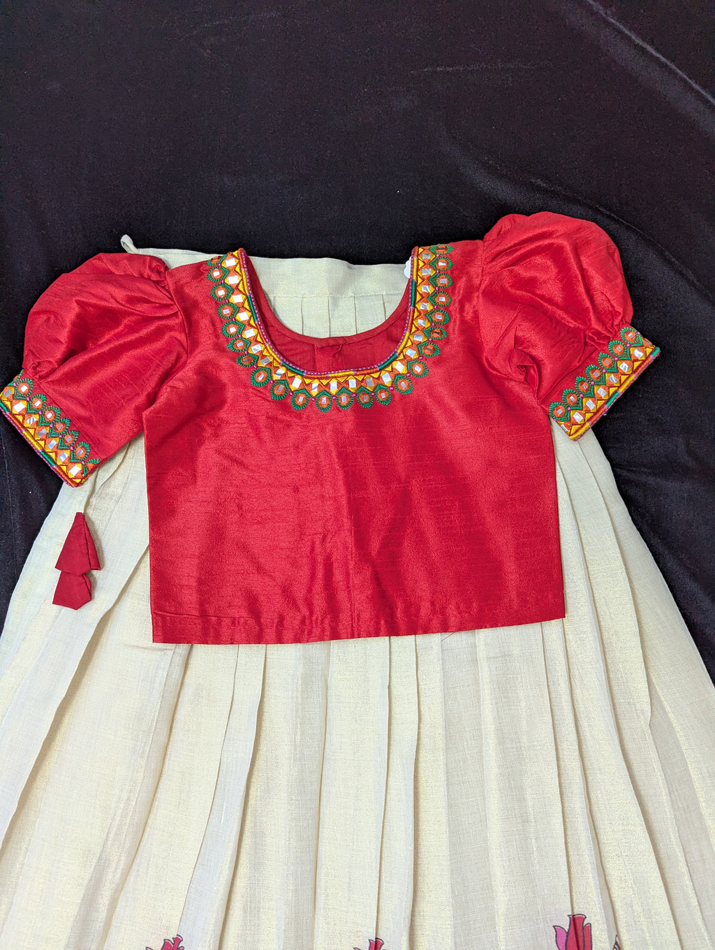 Kids Pattu Pavadai (Premium Kerala Kasavu Pattu Pavadai Set for Girls – Krishna Flute Collection)