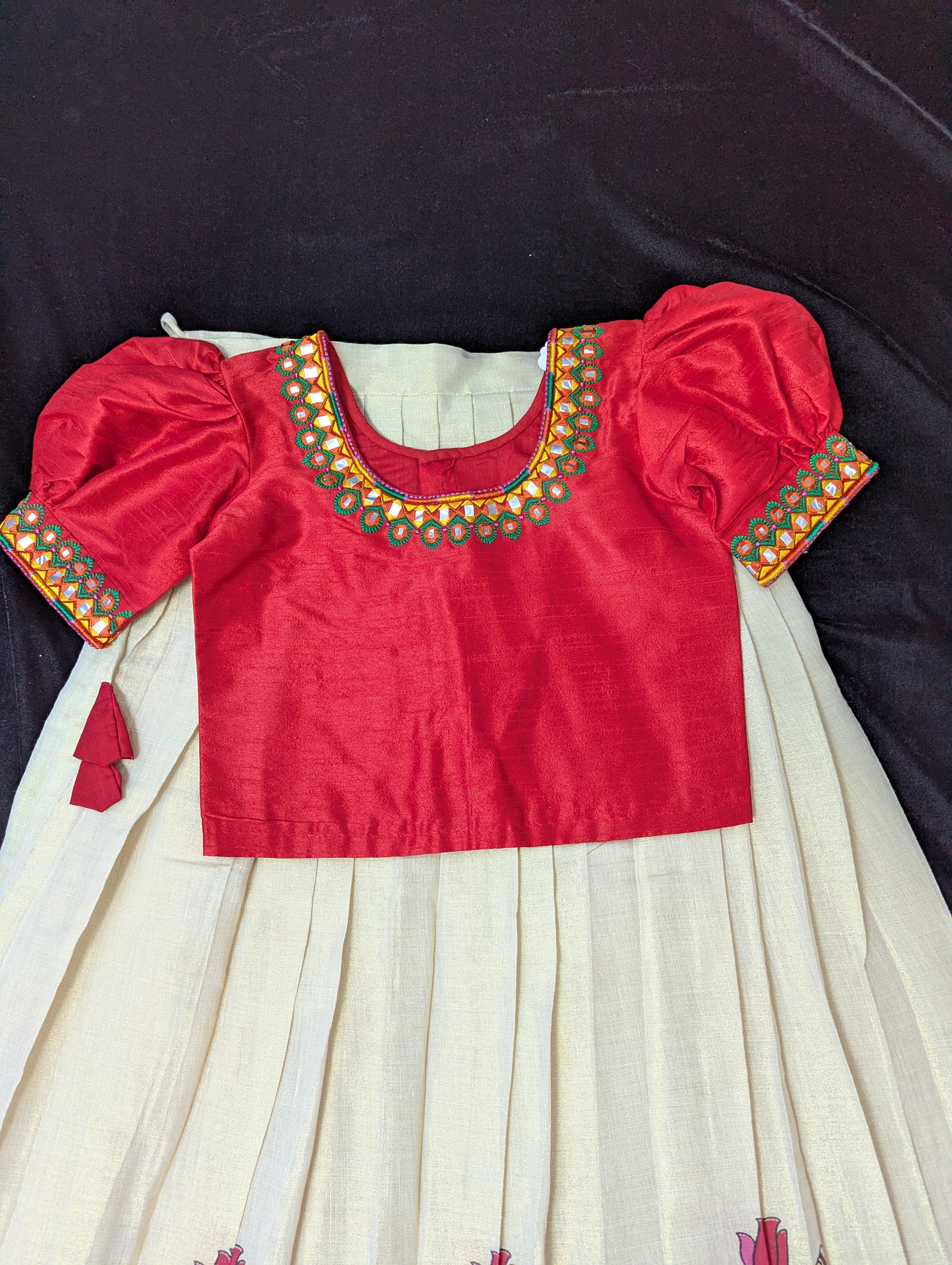 Kids Pattu Pavadai (Premium Kerala Kasavu Pattu Pavadai Set for Girls – Krishna Flute Collection)